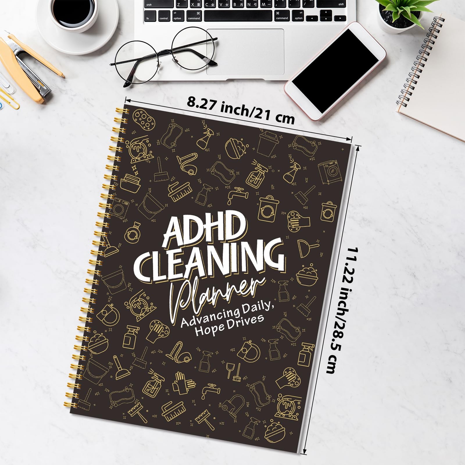 ADHD Cleaning Planner, Weekly A4 – 28.5cm × 21cm (11.22 × 8.27 inches), Gold