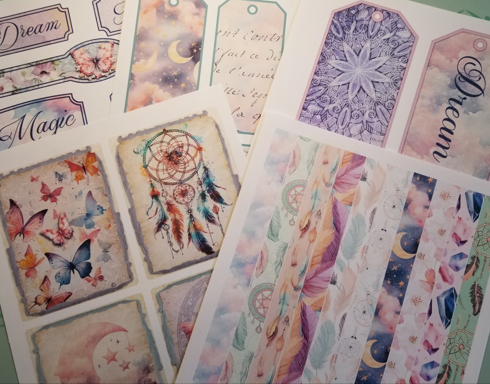 Junk Journal Booklet “DREAMER” Dreamcatcher, Fantasy, Pastel Pockets, Cards