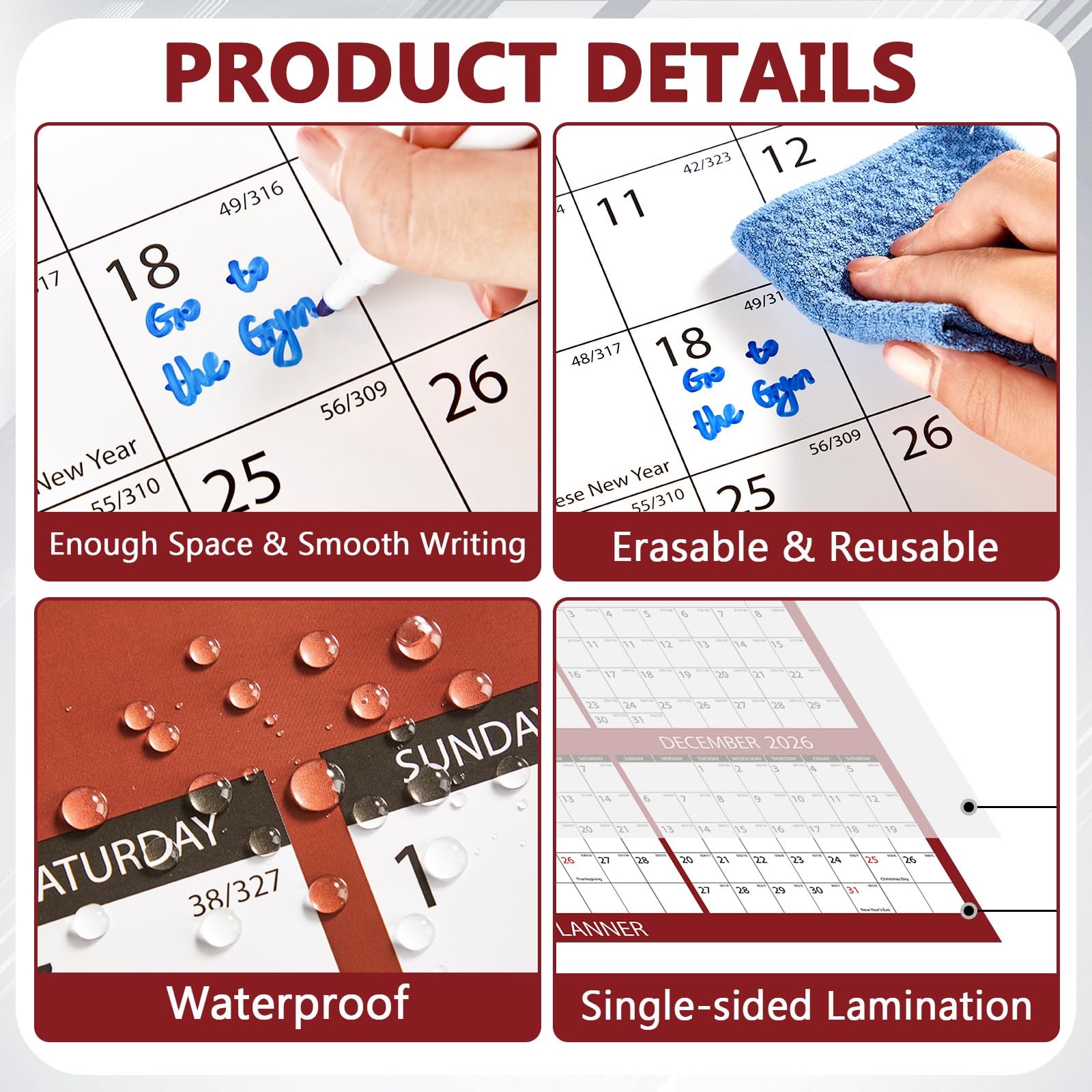gisgfim 55 x 37in Big Assed Calendar 2026 Wall Ass Large Size Red