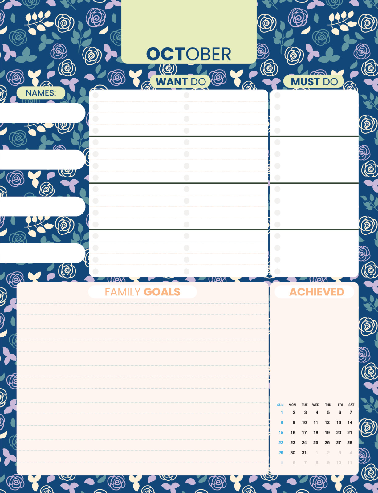Family Planner 2023 – 4 columns, 12 months, Floral themes / Instant download.pdf