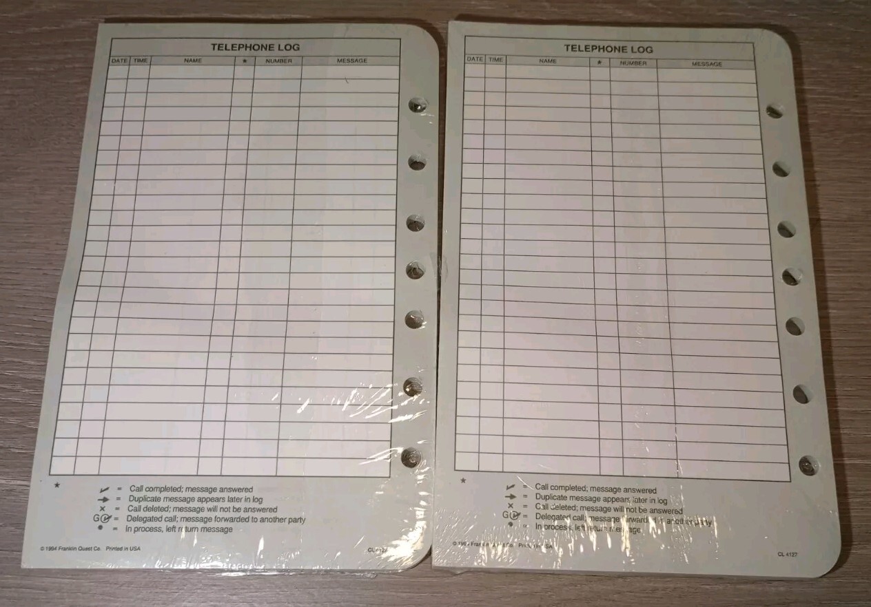 1994 Franklin Day Planner Quest Telephone Refill Pages x2 Classic 04127 USA