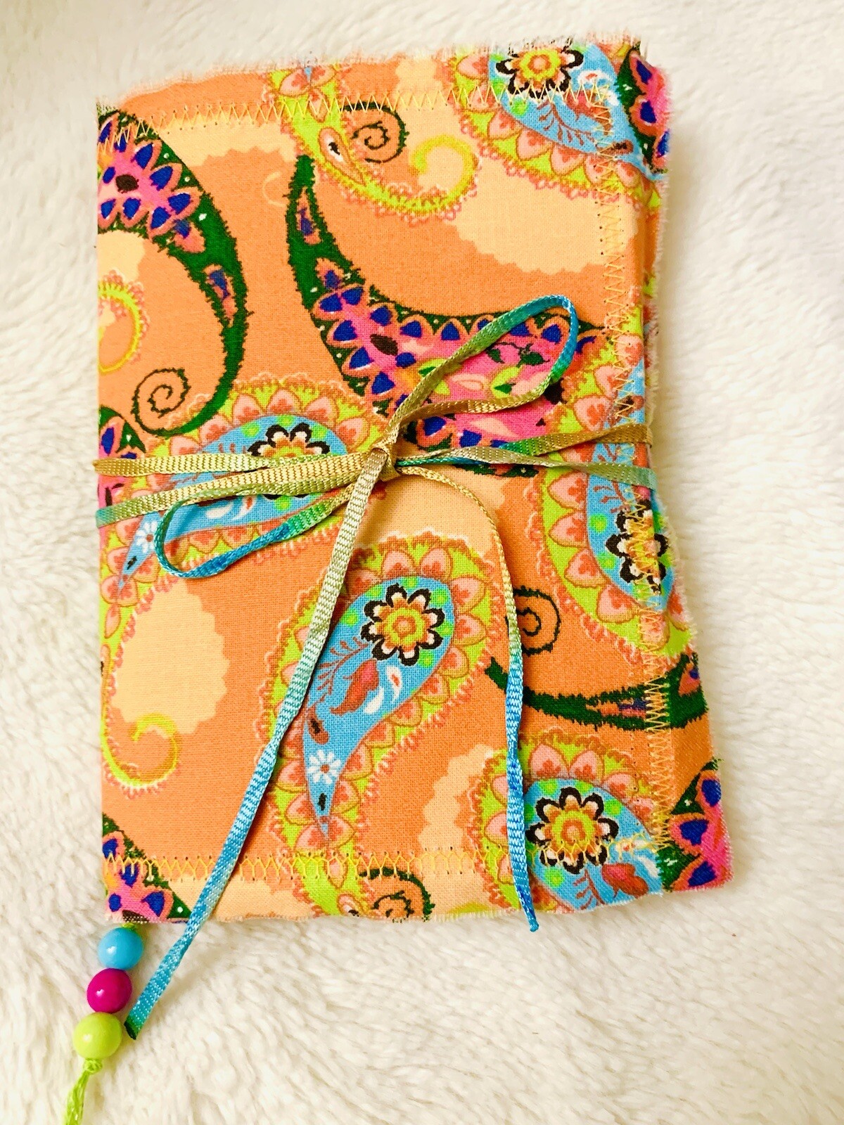Orange Paisley Bohemian Journal, Handmade Fabric Junk Journal, Boho Journal