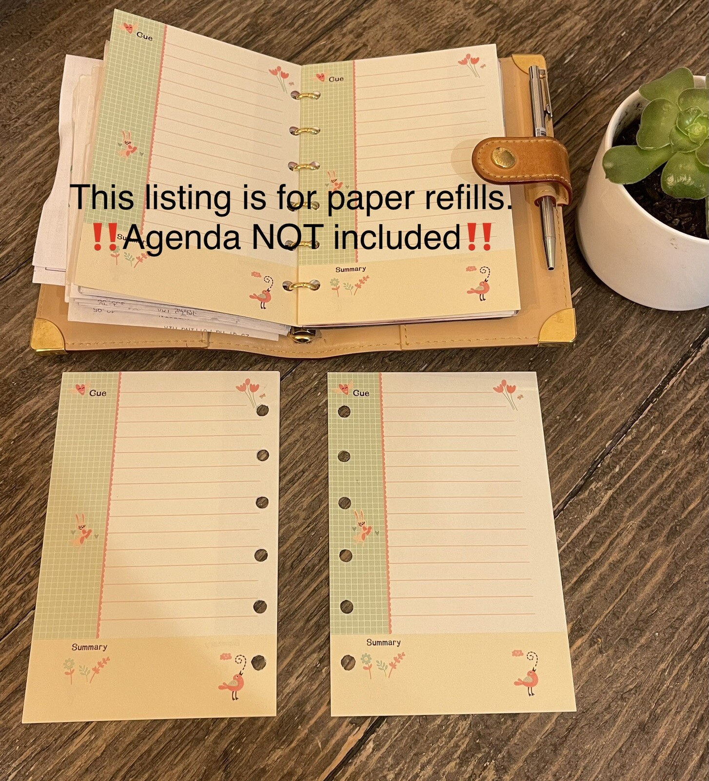 Agenda-PM-Inserts-JUST-LINED-Refills Fits For PM Size Agenda #FL002