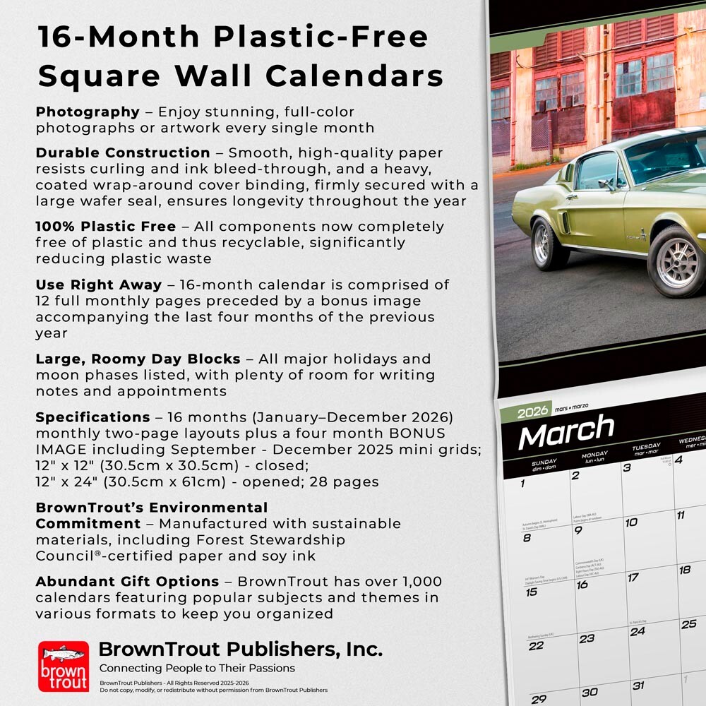 Ford Mustang OFFICIAL | 2026 12×24″ Square Wall Calendar | Plastic-Free