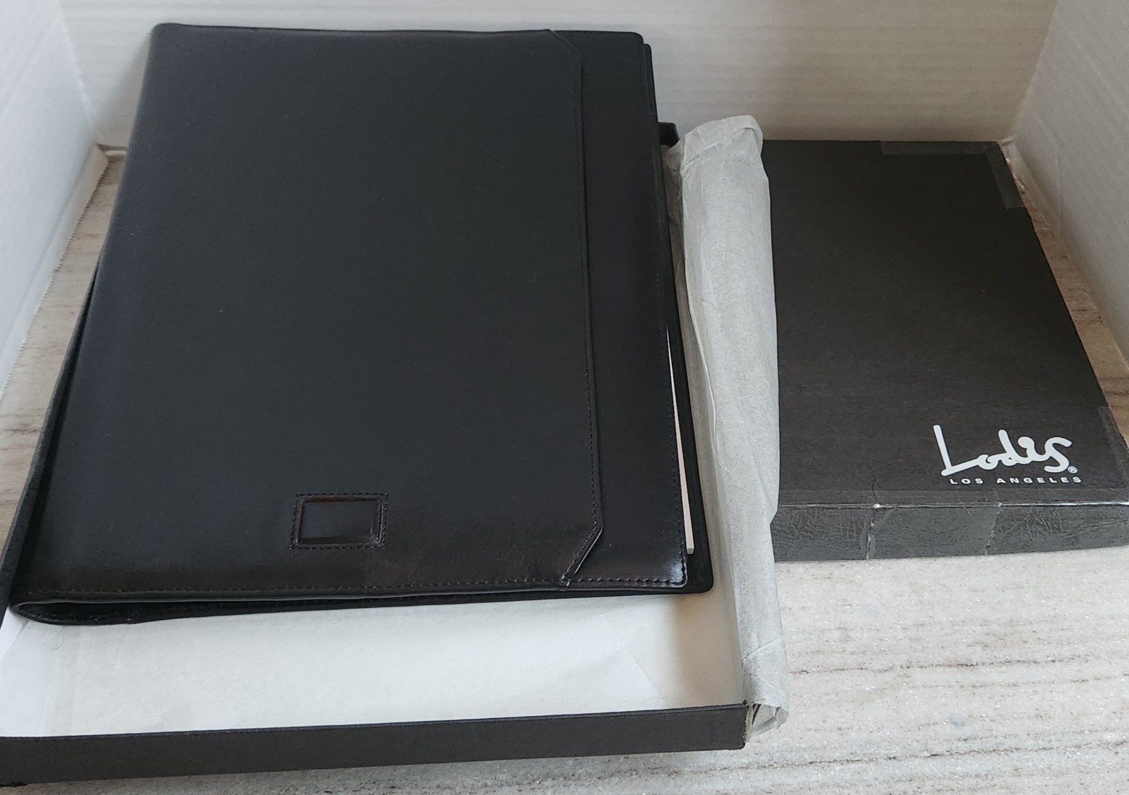 LODIS Los Angeles Luxurious Black Leather 12″ x 9″ Folio Notebook in Box