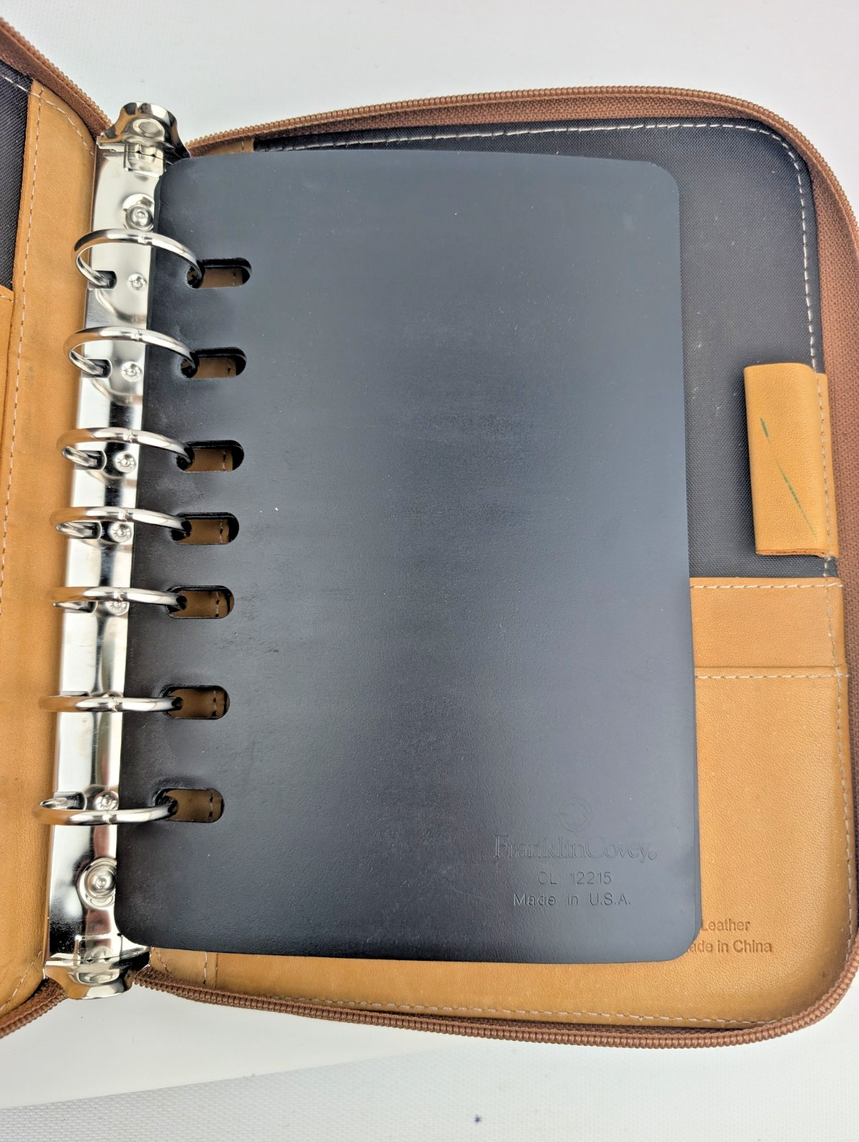 FranklinCovey Camel Brown 100% Leather Pocket 7-Ring Binder Planner Organizer