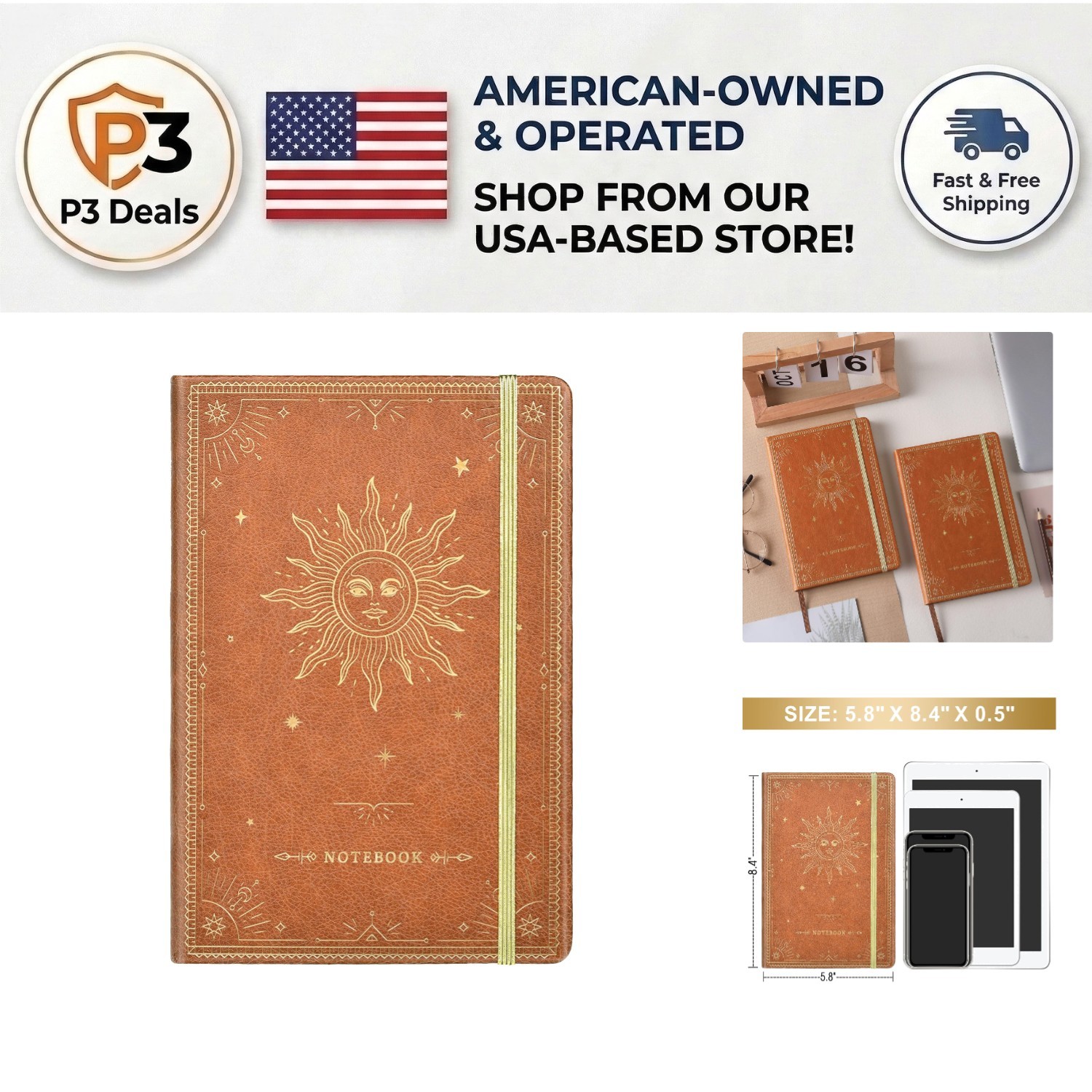 Elegant Faux Leather Notebook – 144 Page Hardcover Journal, 5.8”x 8.4”
