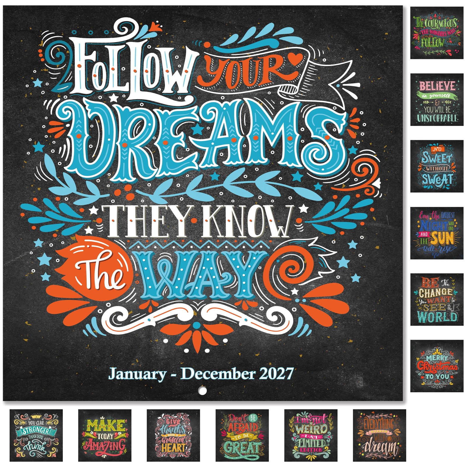 2027 Calendar – Wall 2027, Jan. 2027 – Dec. 12″ x 24″, Black