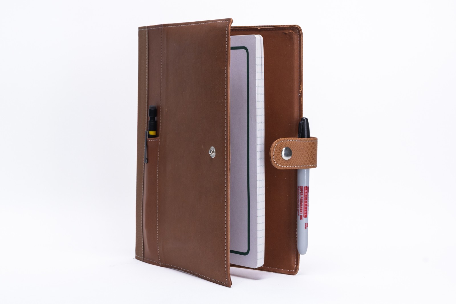 Notebook / Organizer + Pen Holder – Brown Leatherette Padfolio