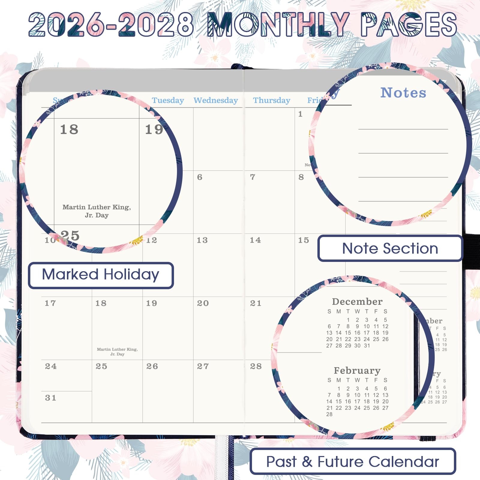 2026-2028 Pocket Calendar, 3-Year Monthly Planner from January 6.3 x 3.8 Inches