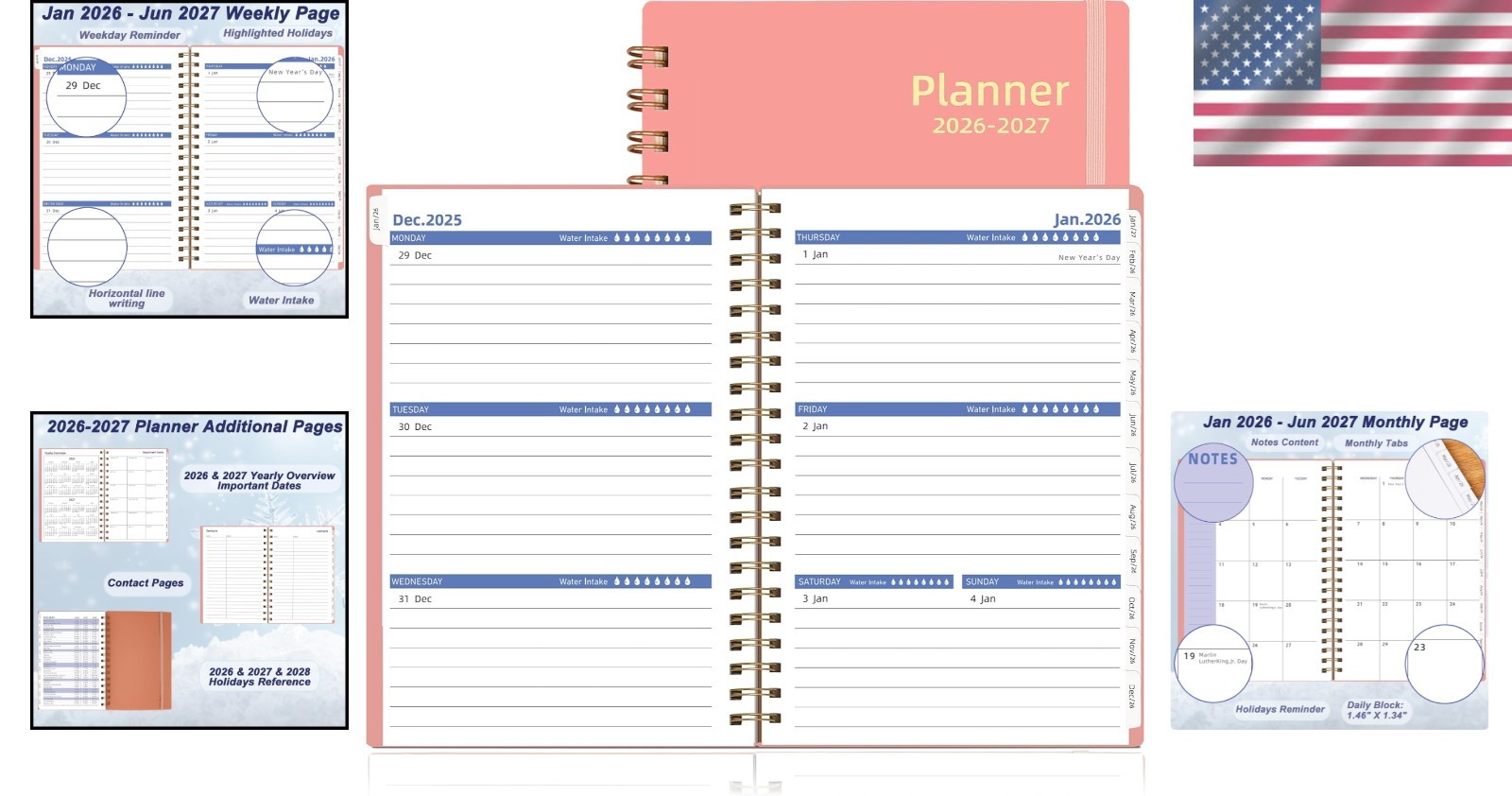 2026-2027 Day Planner, Weekly & Monthly Planner from Jan 2026-Jun 2027, 18 C…