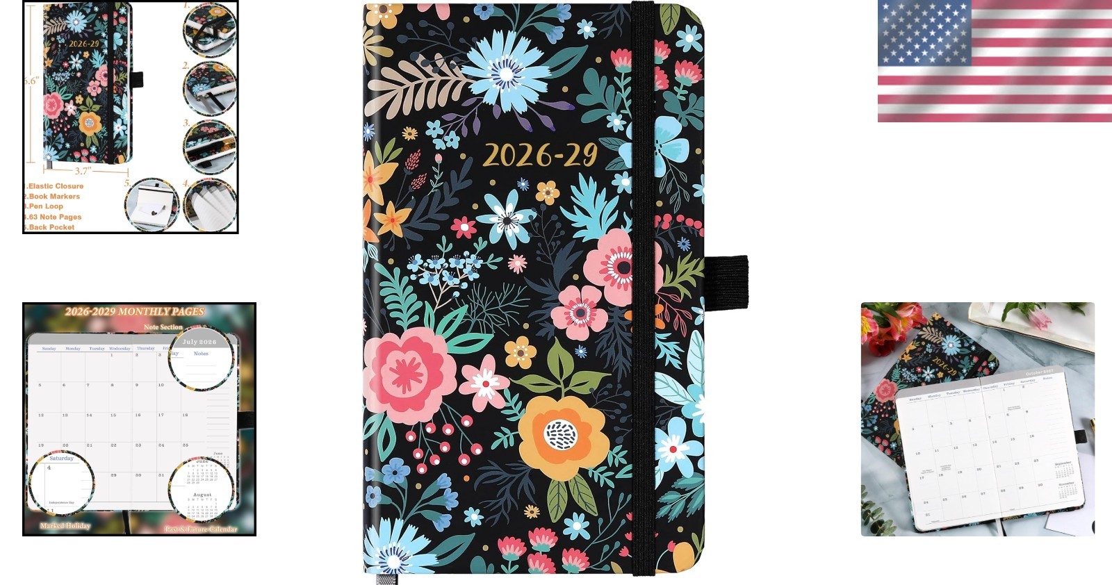 Versatile Monthly Organizer 2026-2029 with Pen Holder & Holiday Highlights