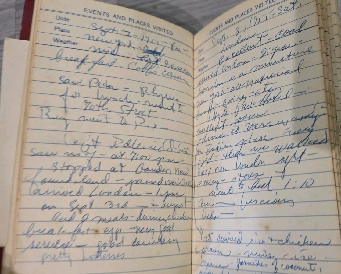 Vintage Trip Abroad Journal Diary Filled With Writing Stamps And Pressed Leaves