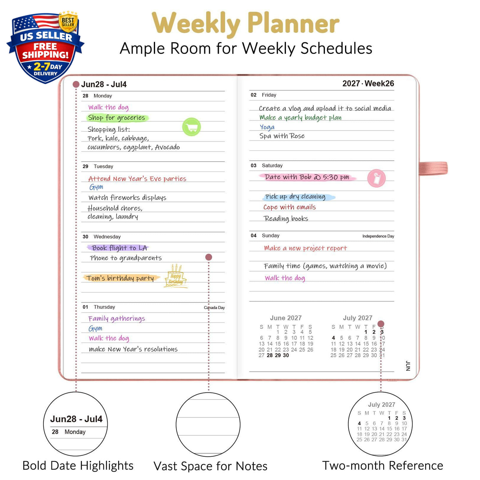 Pocket Planner 2026-2027, Weekly Monthly Planners for Purse, 3.5″ x 6″