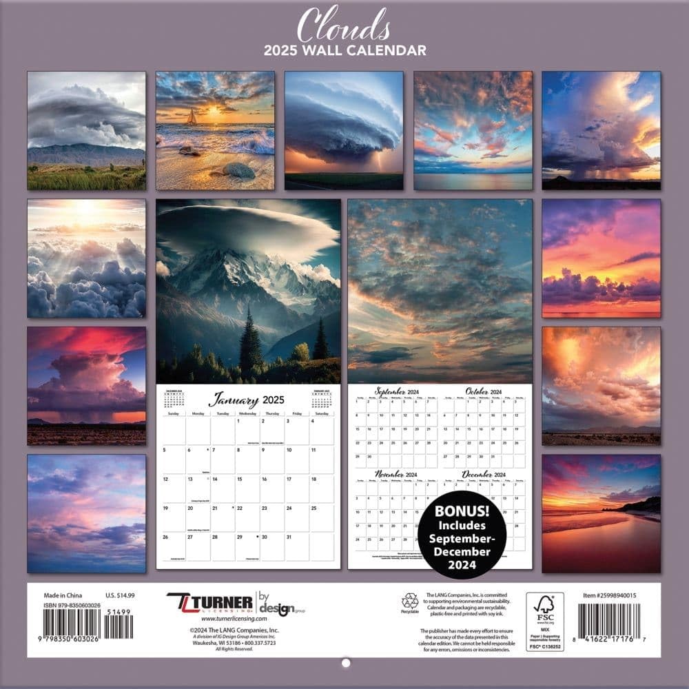 TURNER PHOTOGRAPHIC Clouds 12×12 Photo Wall Calendar (25998940015) Multi