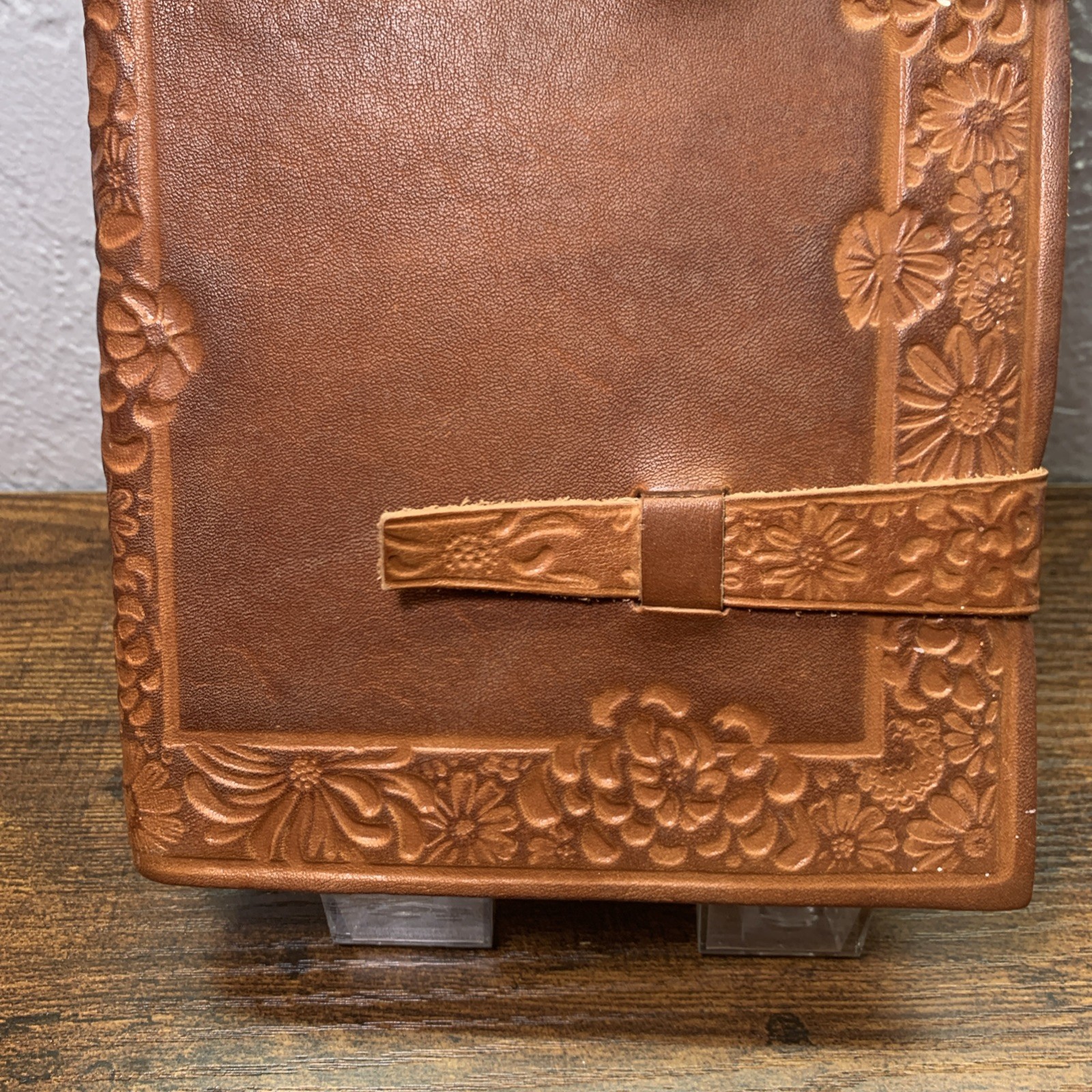 Leather Floral Embossed Journal Notebook with Straps Made in Italy
