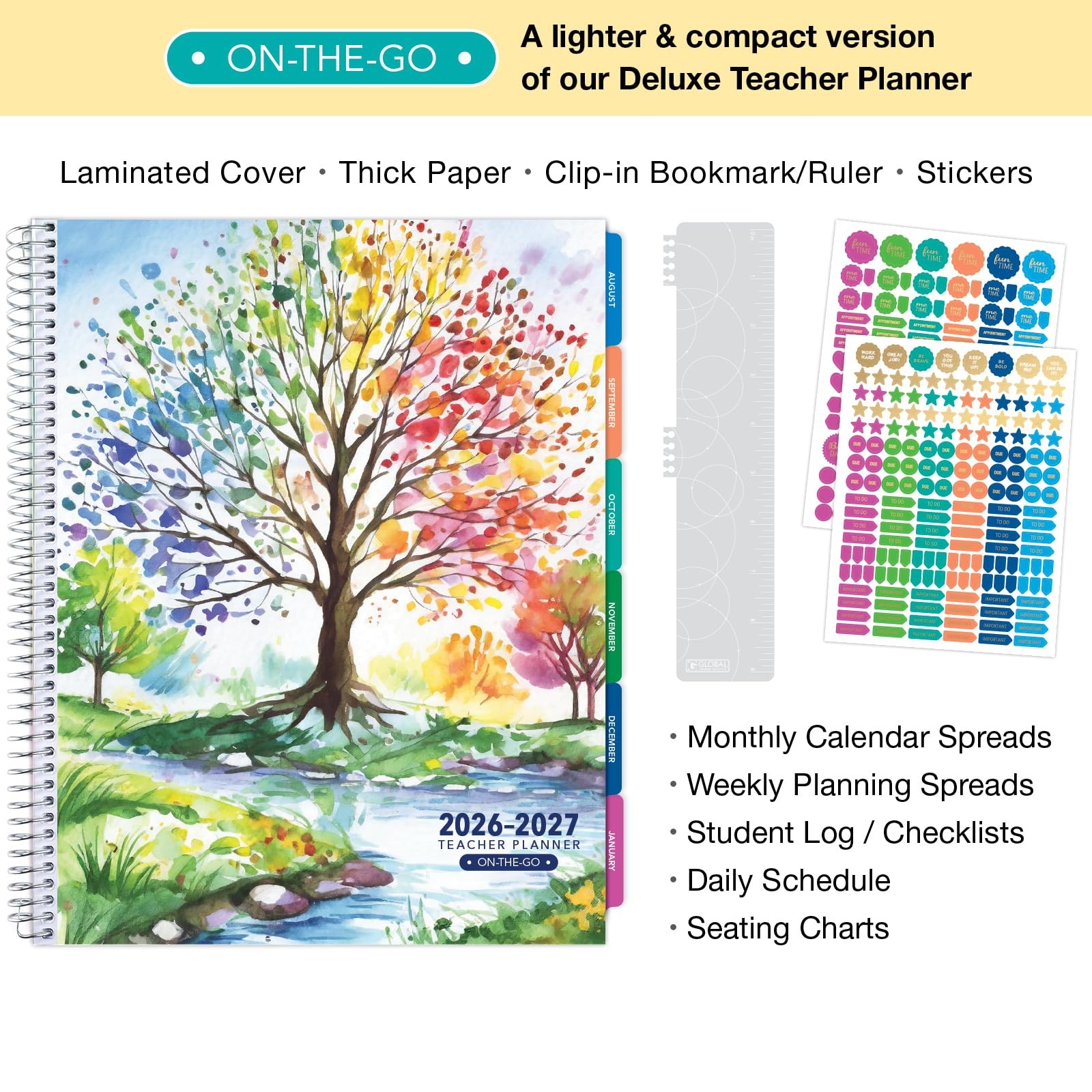LITE TEACHER PLANNER – Aug 2026-Jul 2027, 8.5″ x 11″ 2026-2027, Tree Seasons
