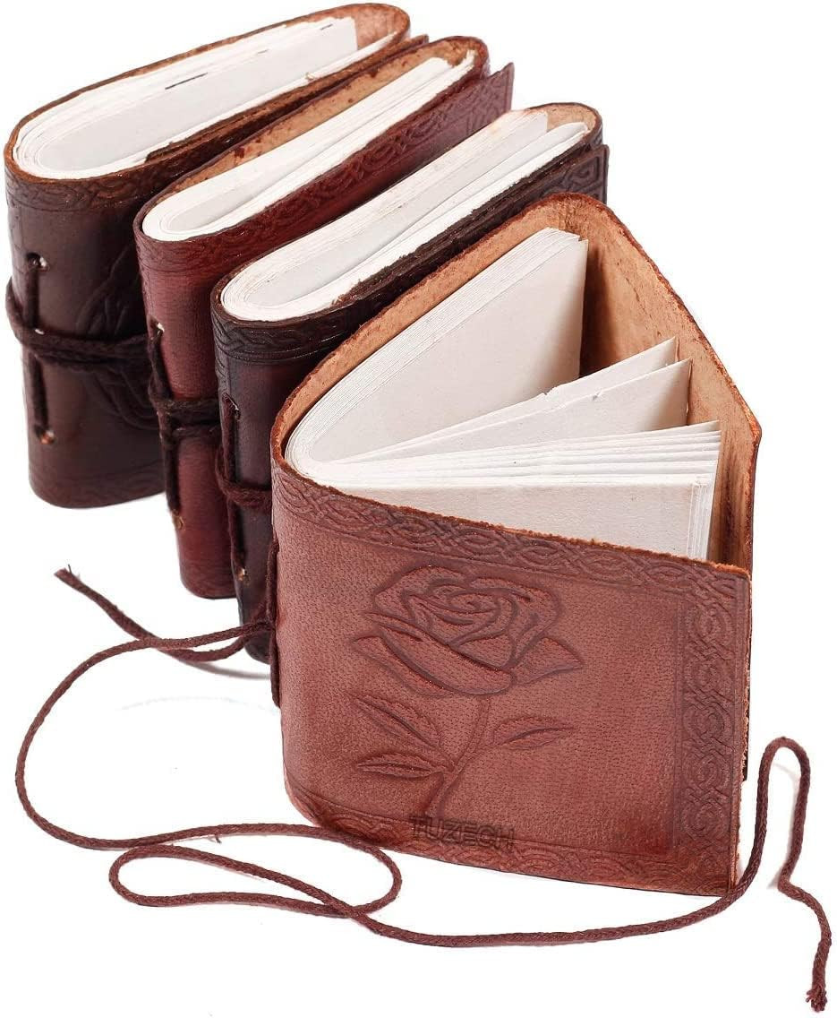Handmade Leather Bound Book of Shadows Mini Notebook Blank Unlined Small Pocket