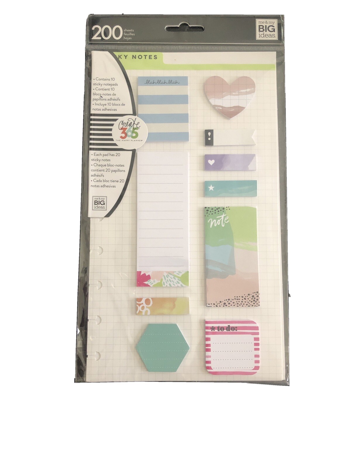 Happy Planner Sticky Notes 200/Pkg-Remember – Classic, 10 Designs/20 Each