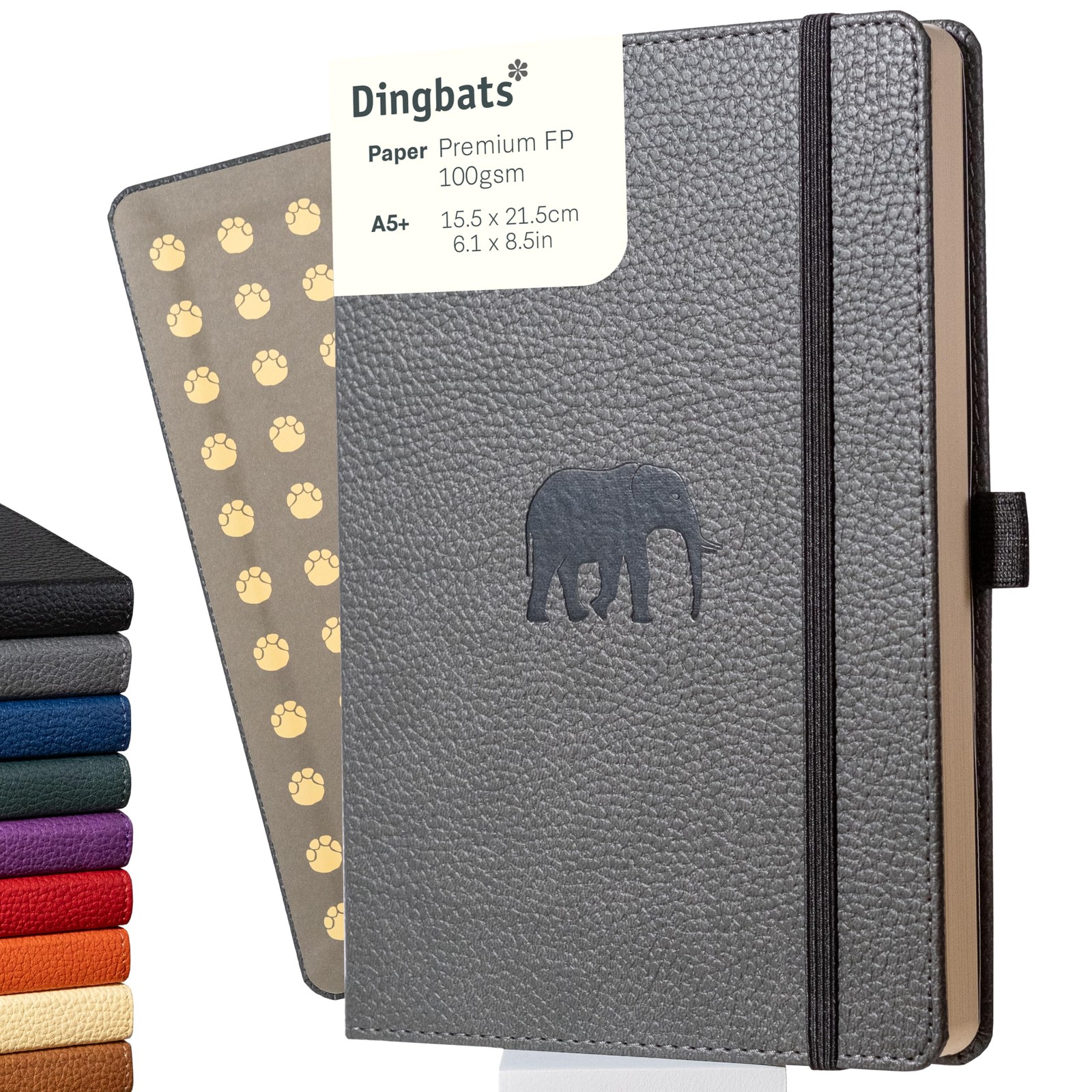 Dingbats* Wildlife Lined Writing Medium A5+ (6.3 x 8.5), Gray Elephant
