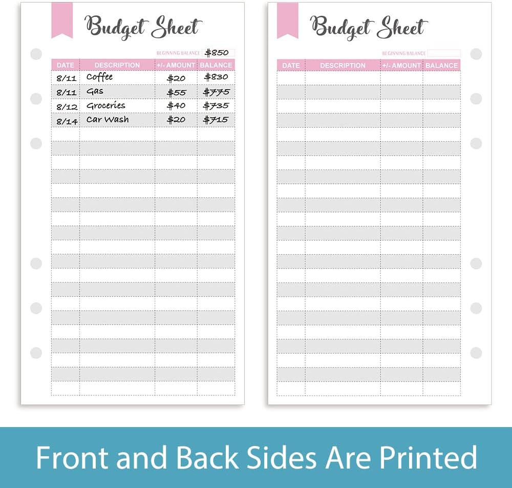 Set of 90 Sheets Expense Tracker, 6-Hole Punched Budget Sheets for A6 Budget Bin