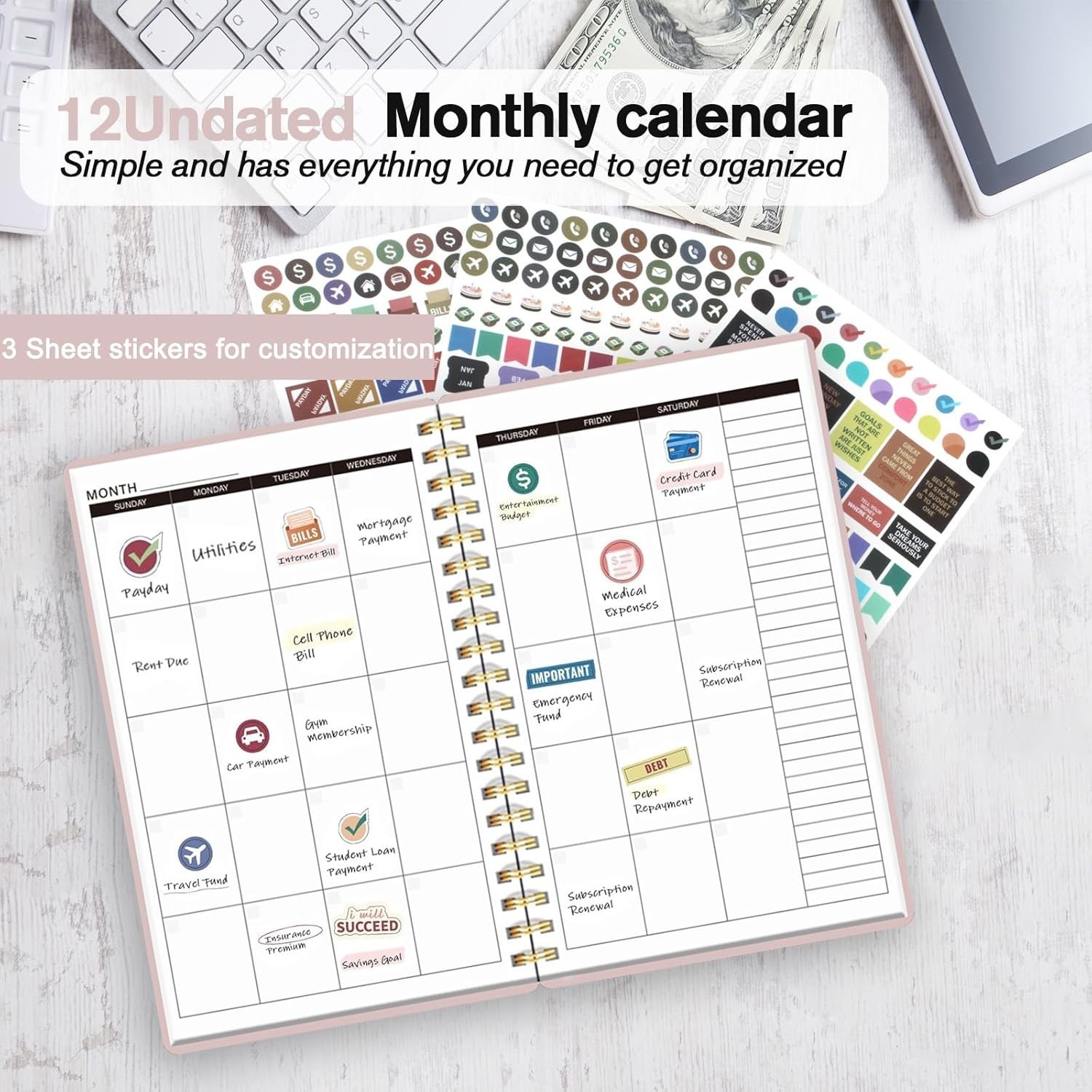 2024 Budget Planner – Undated Notebook with Stickers & Expense Tracking Features