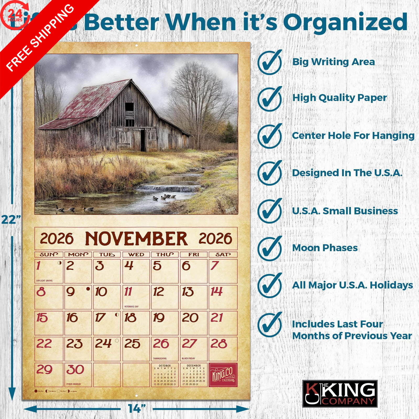 2026 Vintage Old Barns Wall 2026, 2026 Calendar