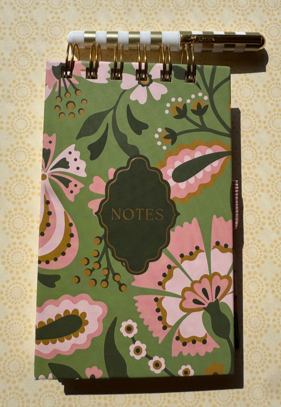 Spiral Pocket Lined Notebook + Pen-Floral Design-6.5 in x3.5 in- Shopping list..