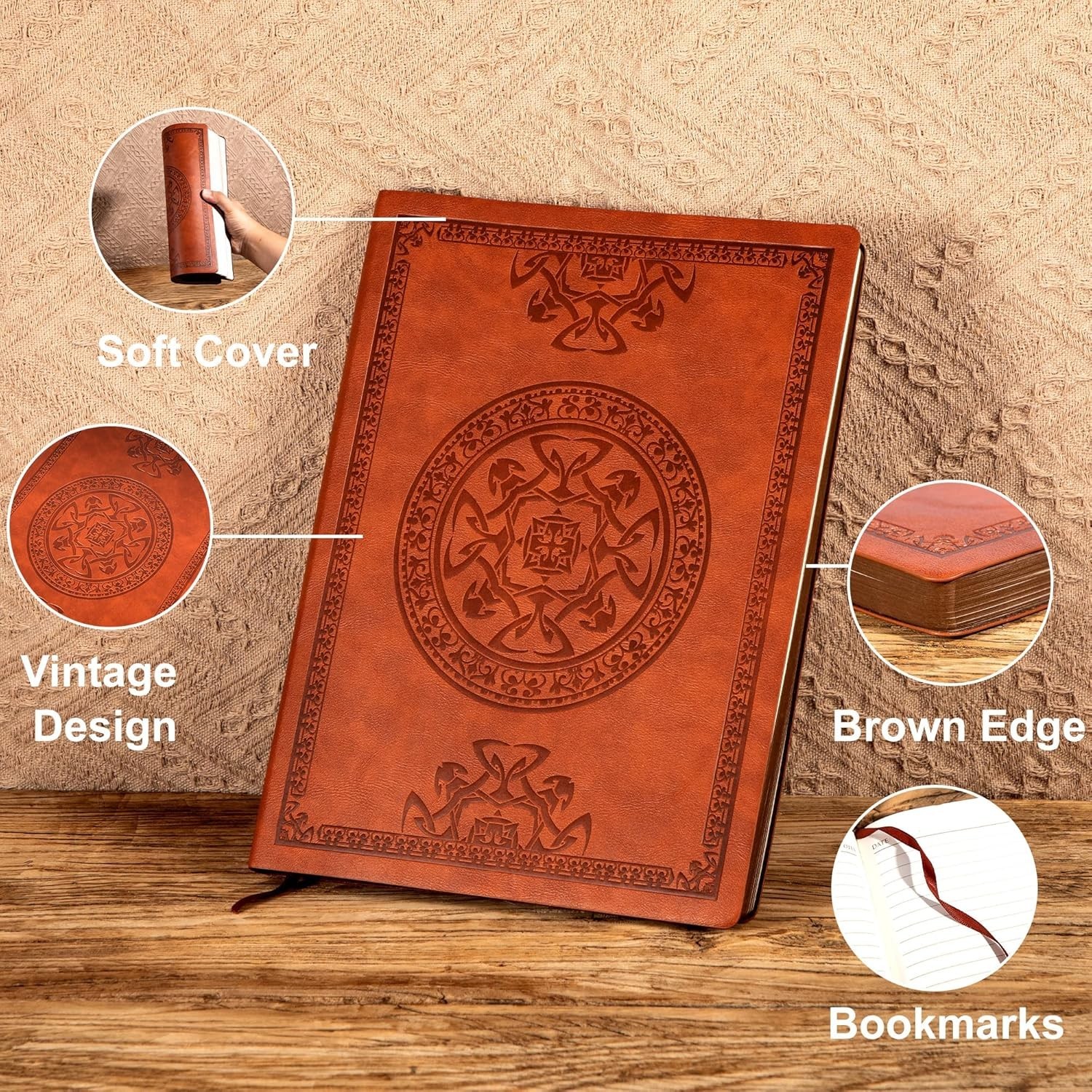 Lined Journal Notebook for Women Men, 300 Pages Soft Cover Notebook Leather J…
