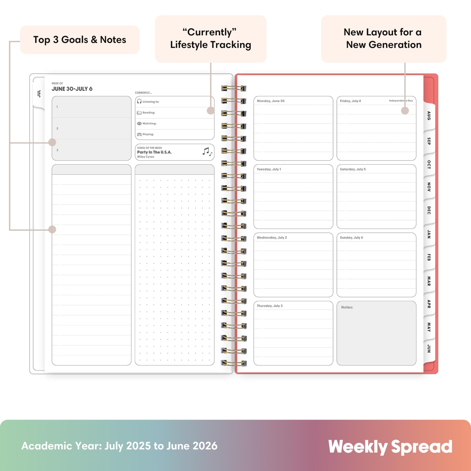 Blue Sky 2025-2026 Weekly and Monthly Academic Year Planner Calendar, July 20…