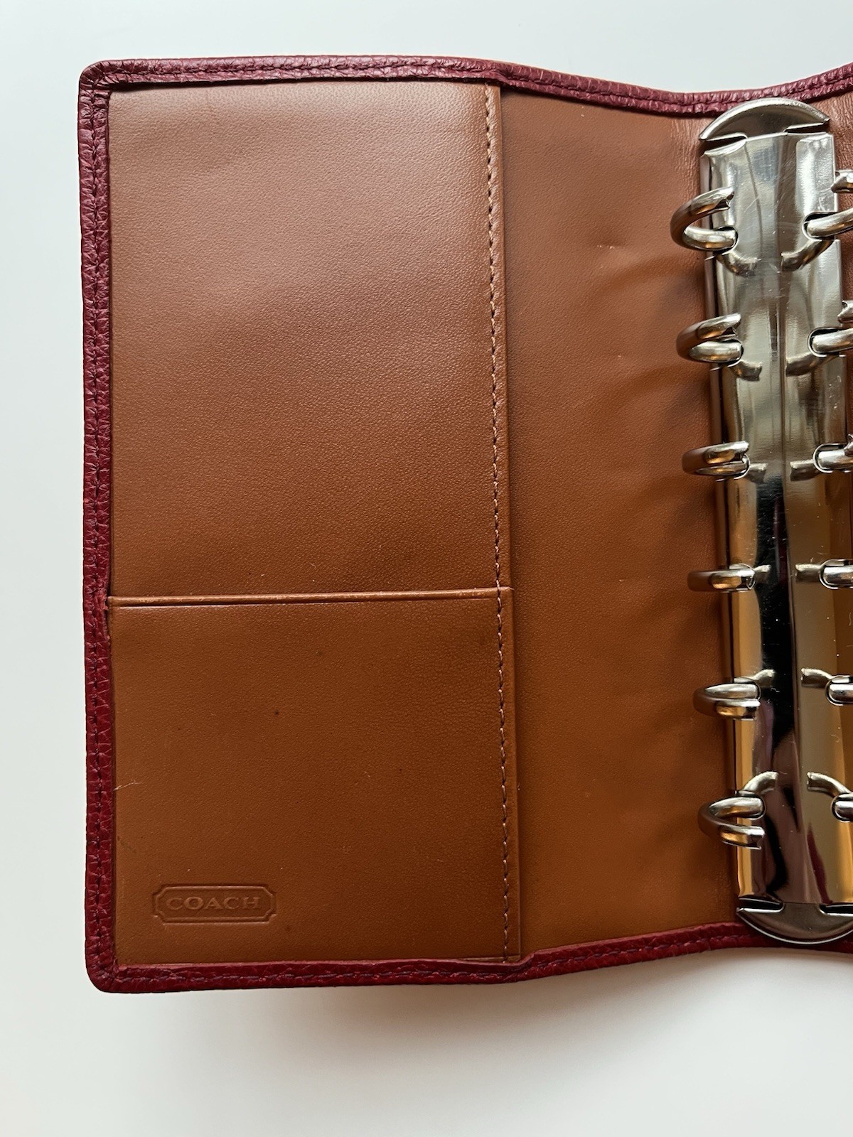 Vtg Y2K Coach Agenda Organizer 2 Toned Leather Red/ Caramel Mini6/ Pocket Size