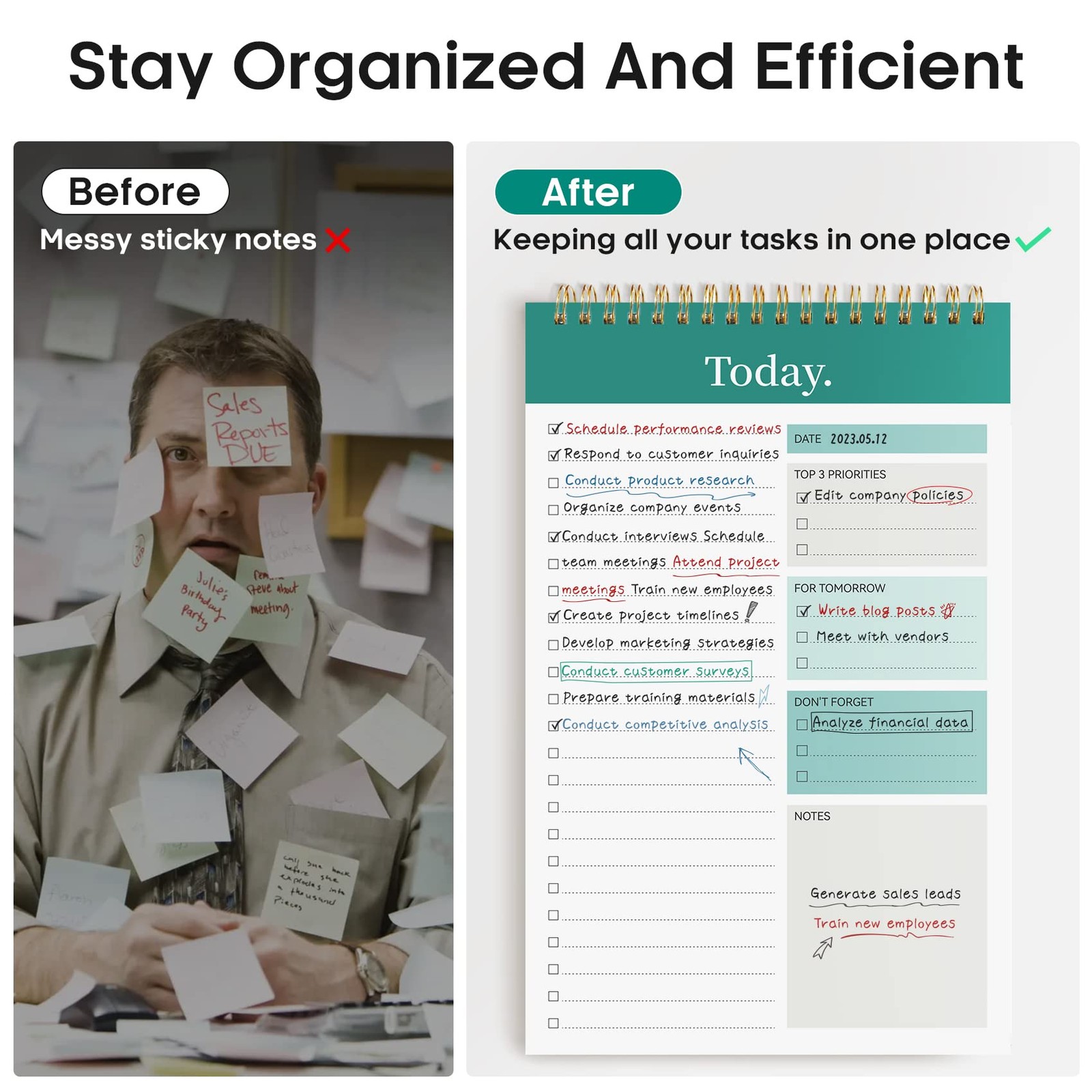 Taja To Do List Notepad – Notebook for 1 Pack, a-Greenery Sway