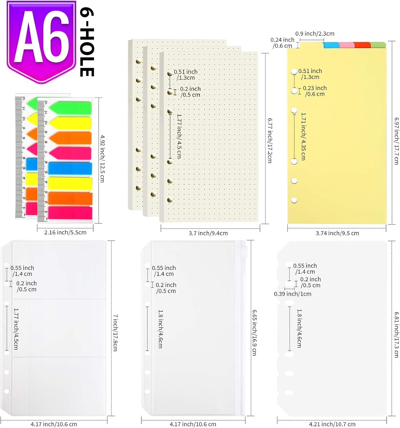 Ultimate A6 Dotted Paper Refills with Stunning Fluorescent Markers & Dividers