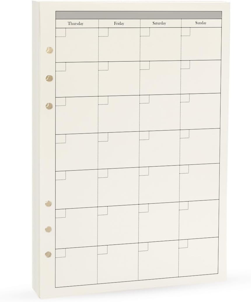 6 Ring Binder Refill, Undated A5 Planner Inserts, Monthly Planner Refill for …