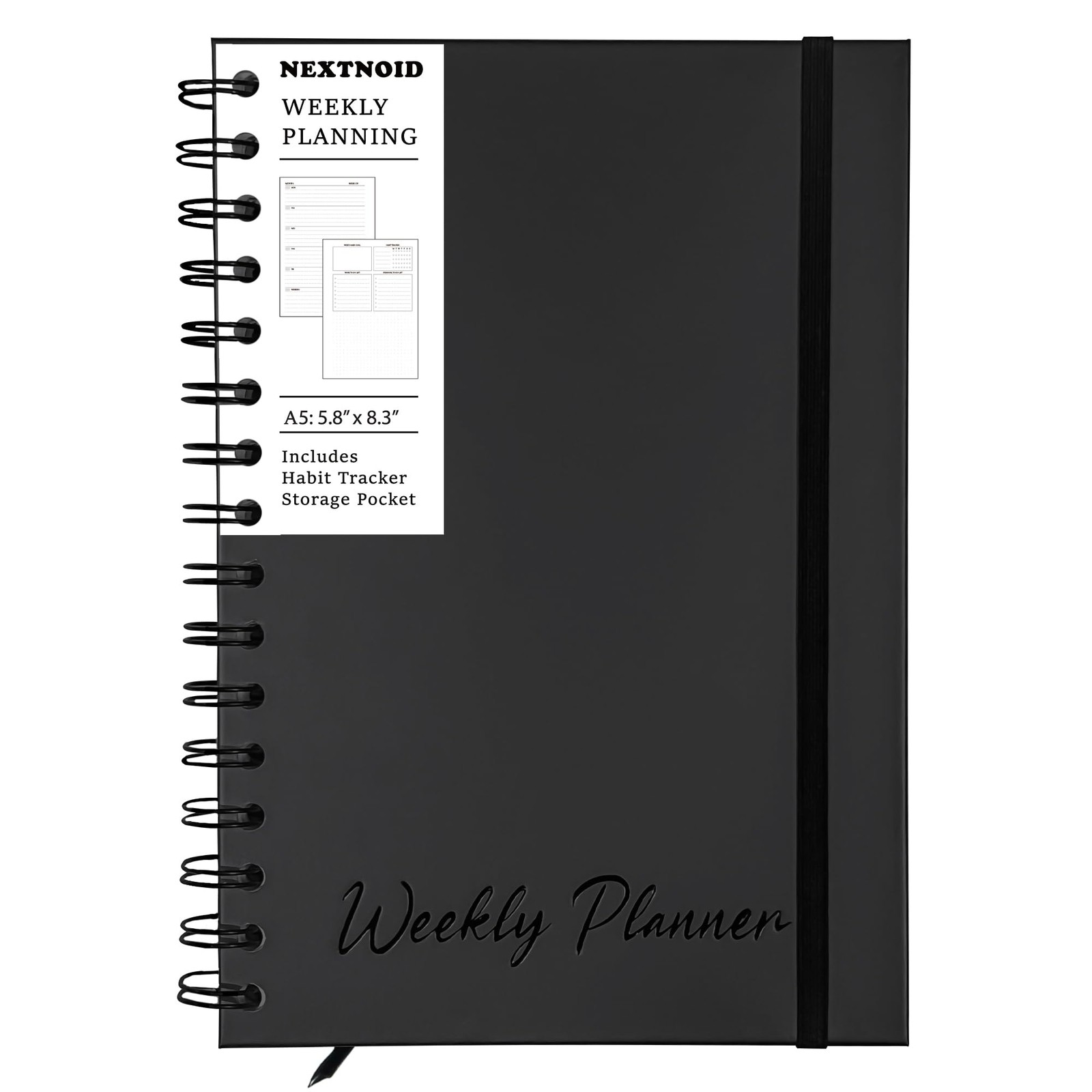 Weekly Planner Notebook Undated 2026 A5 5.8″x8.3″ Hardcover Spiral Black