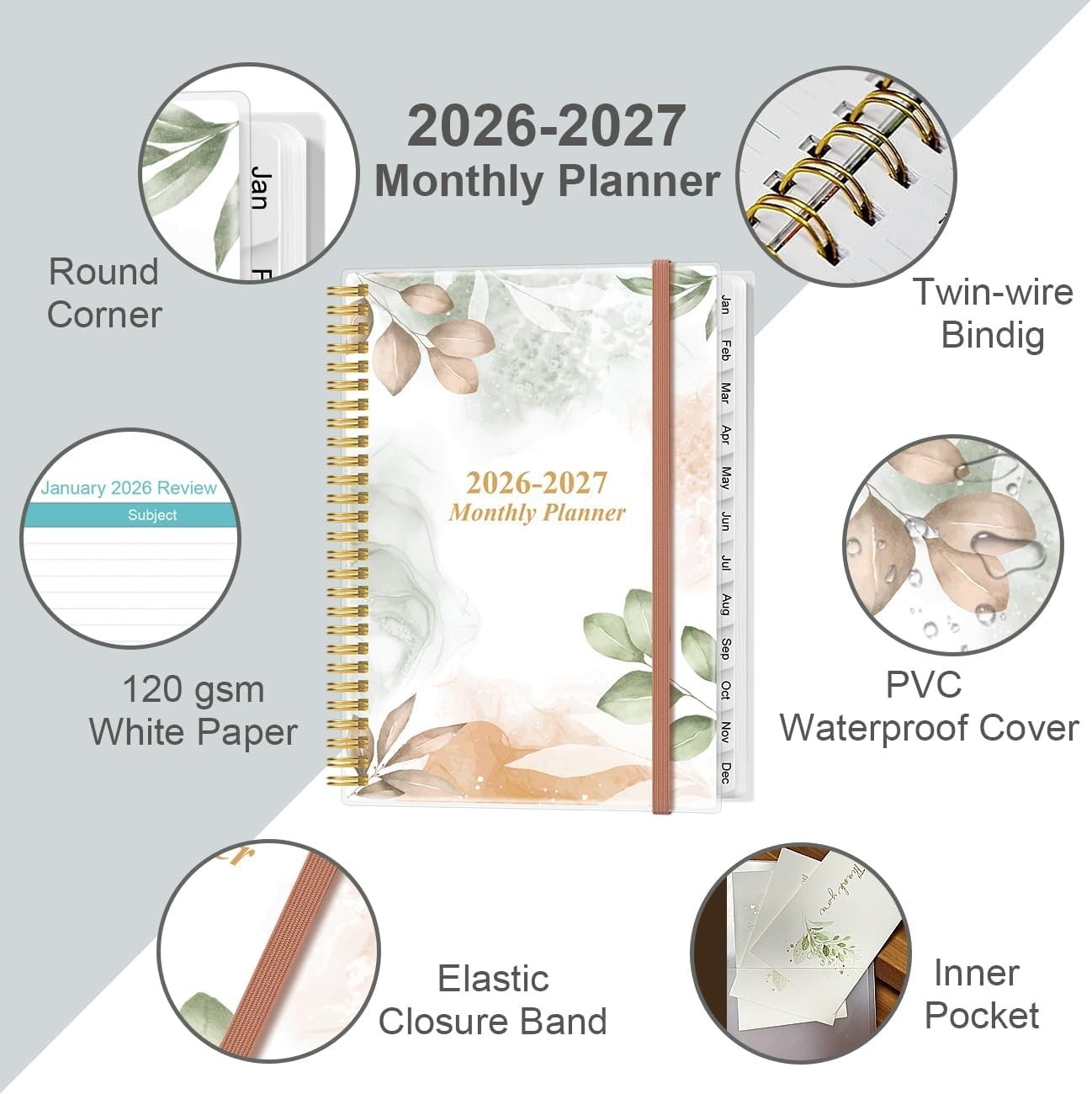 18- Planner 2026-2027 – 9″ x 11″, Inner Pocket & Twin-Wire Binding