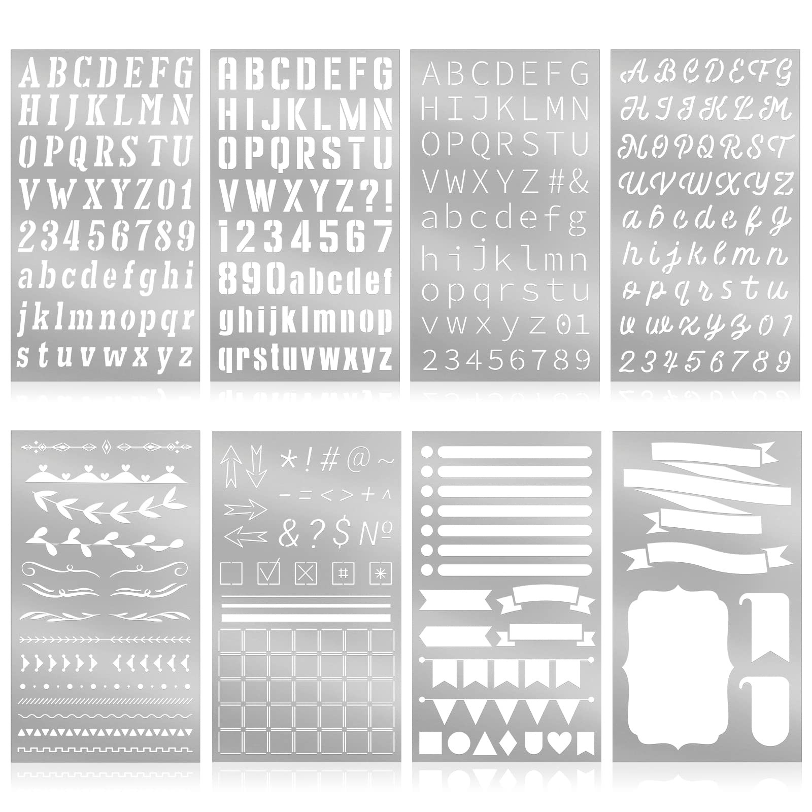 Lewtemi 8 Pcs Metal Stencils for Journal Painting Letter Number & Symbol 7×4 In