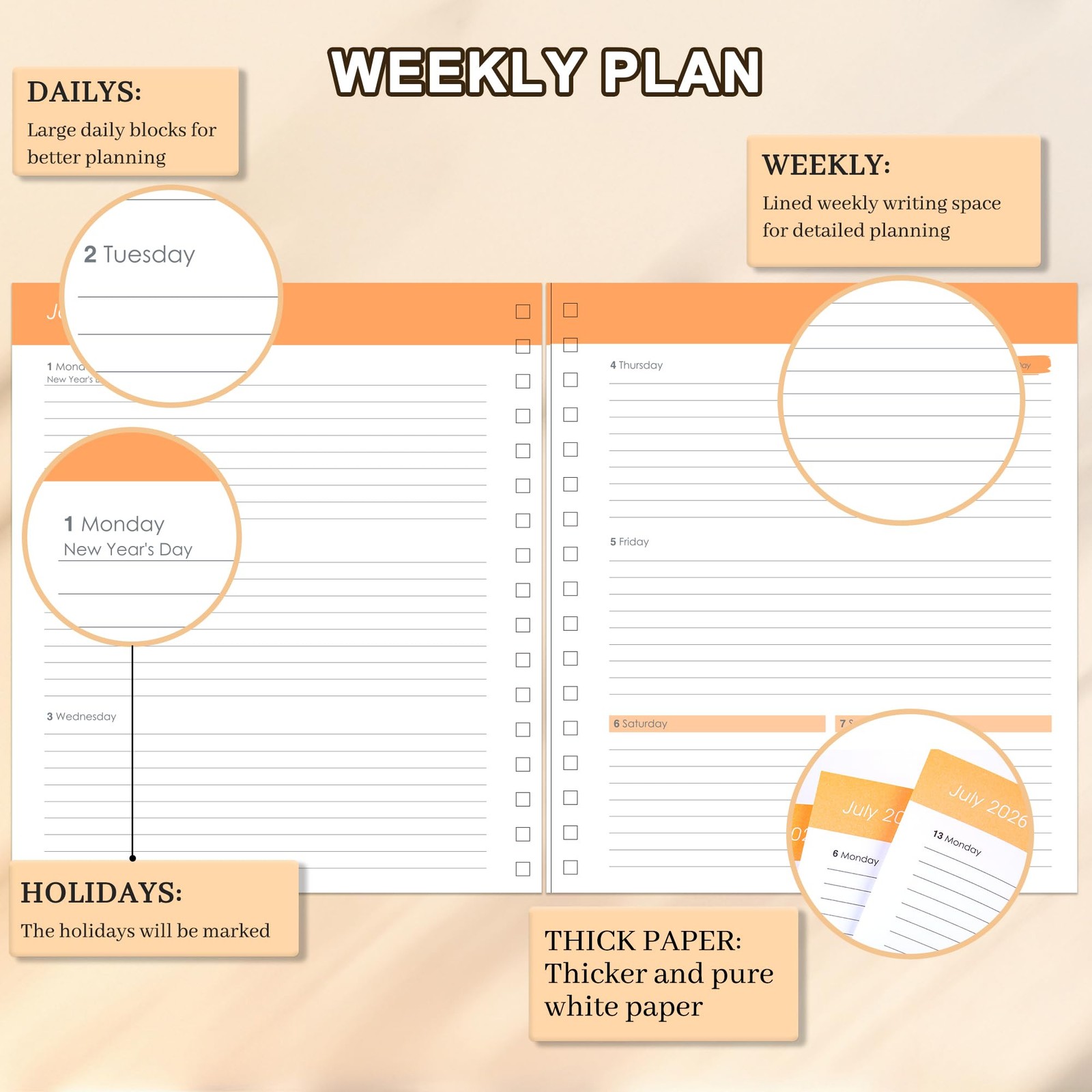 2026 Planner Weekly and Monthly from Dec 2025 to Dec 2026 Hardcover Spiral Bo…