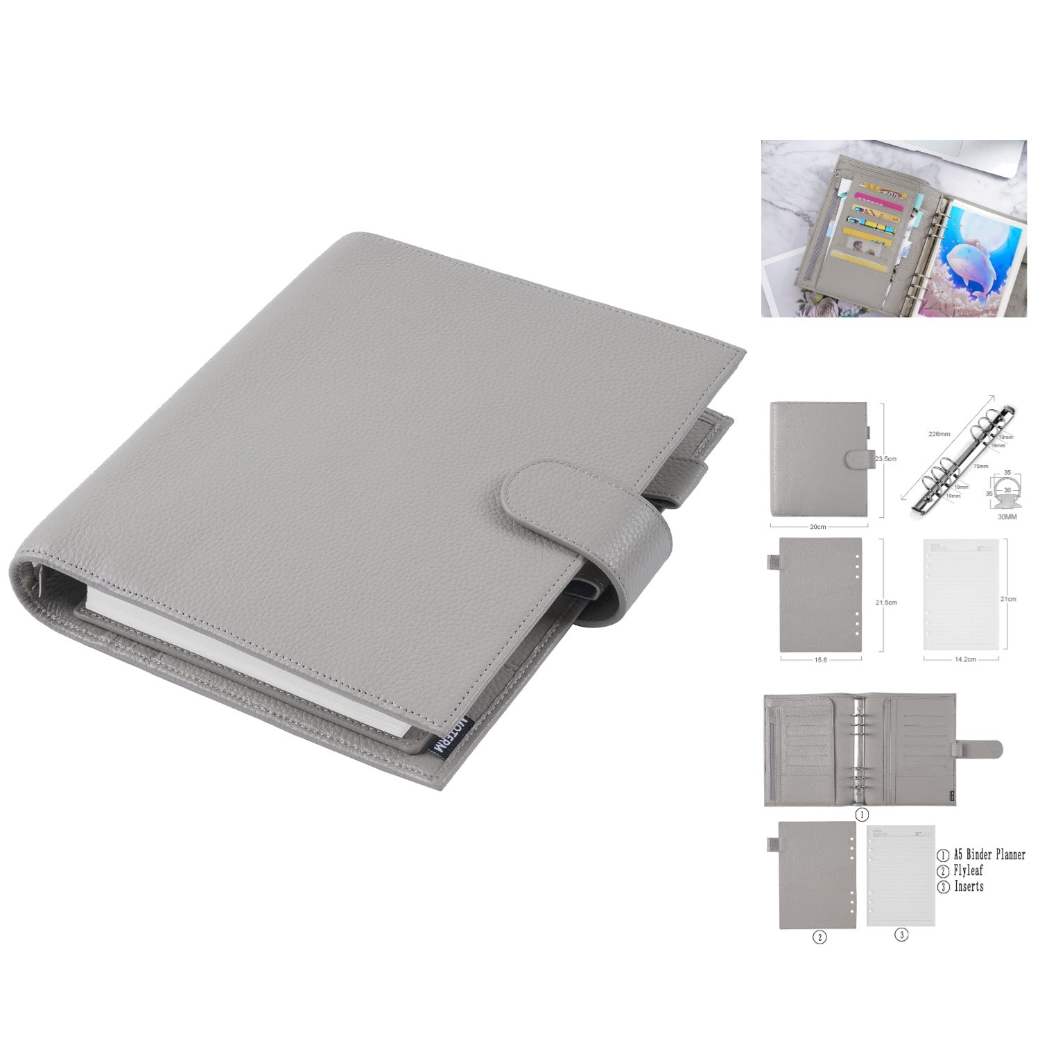 Elegant A5 Leather Planner – 30mm Rings & Multiple Card Slots for Professionals