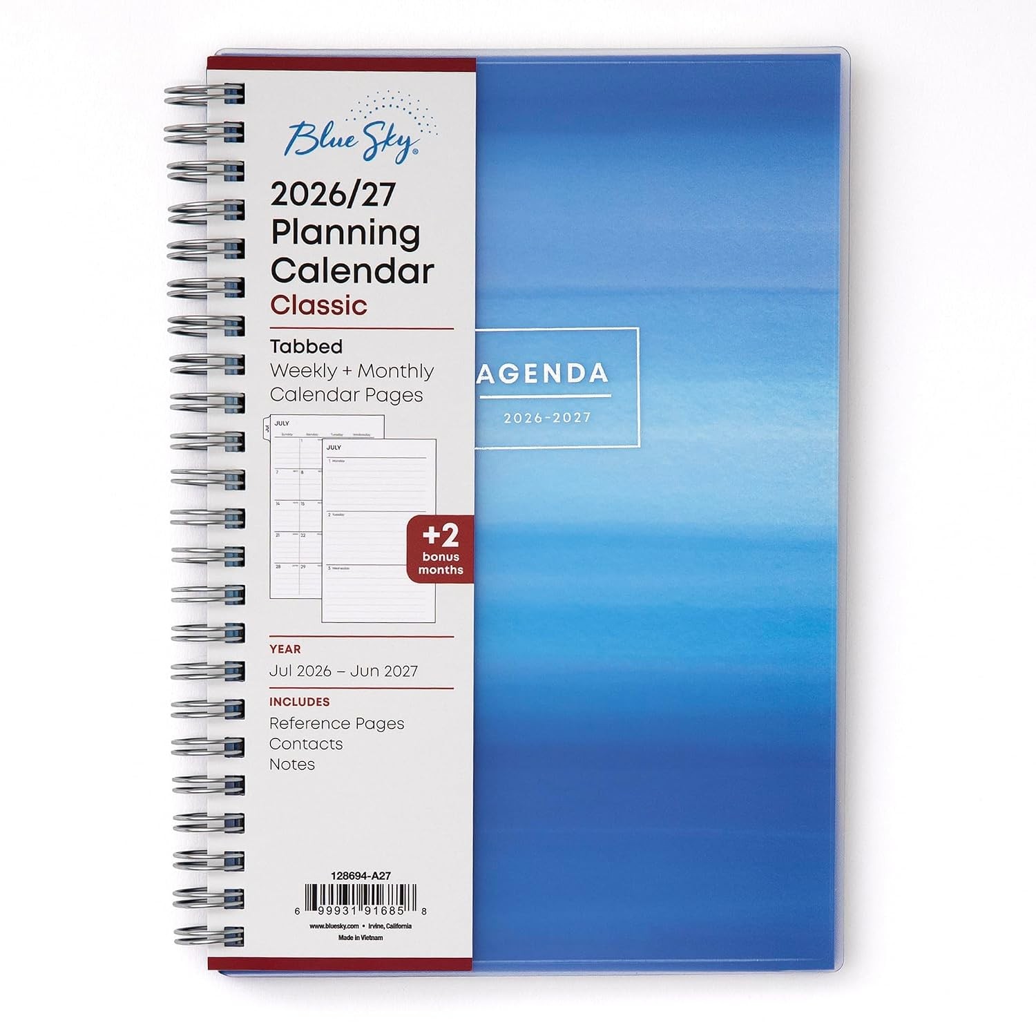 Weekly and Monthly 2026-2027 Academic Year Planner Calendar Blue Sky 5×8