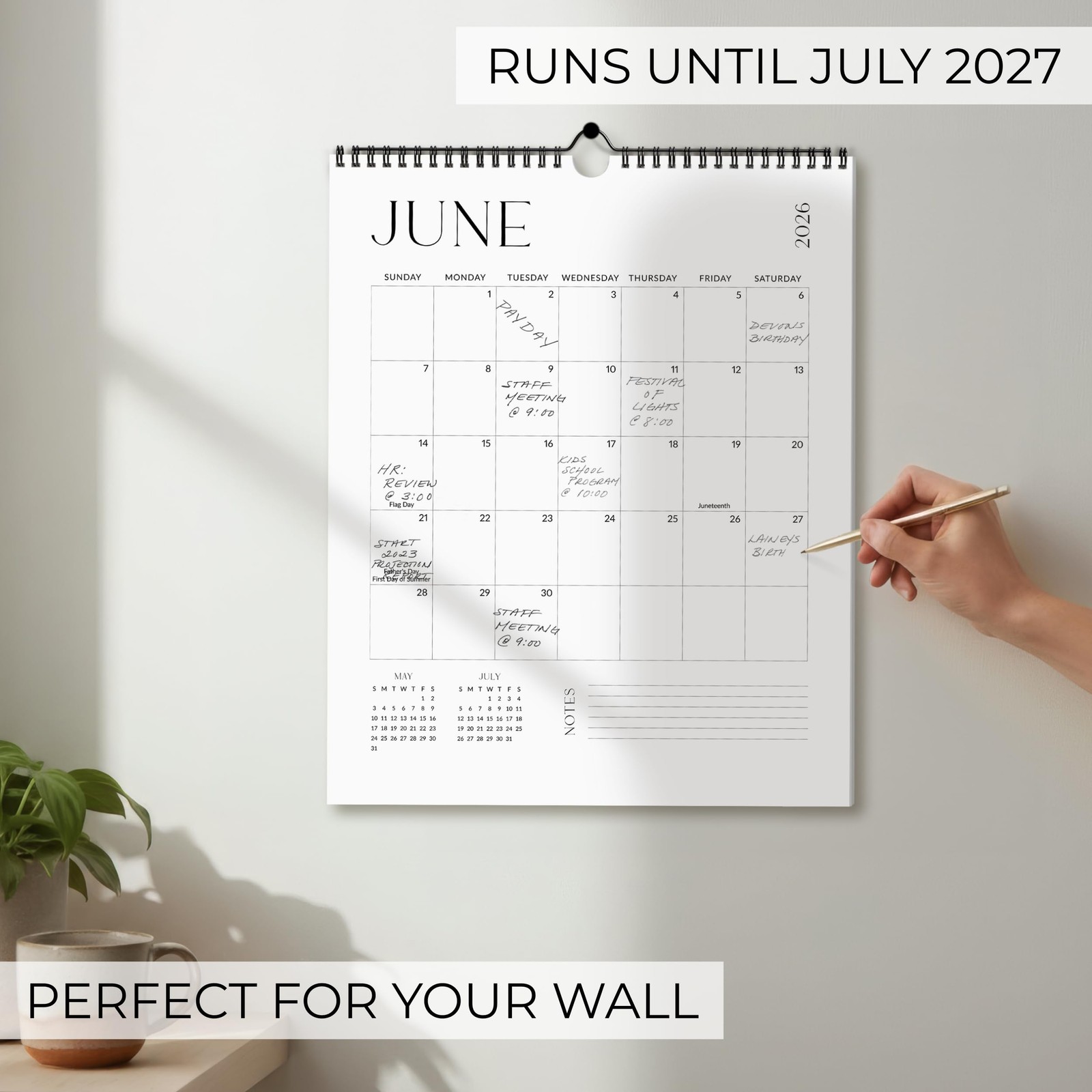 Beautiful 2026-2027 Wall Calendar – Runs from 11.5″ x 14.5″, Black and White