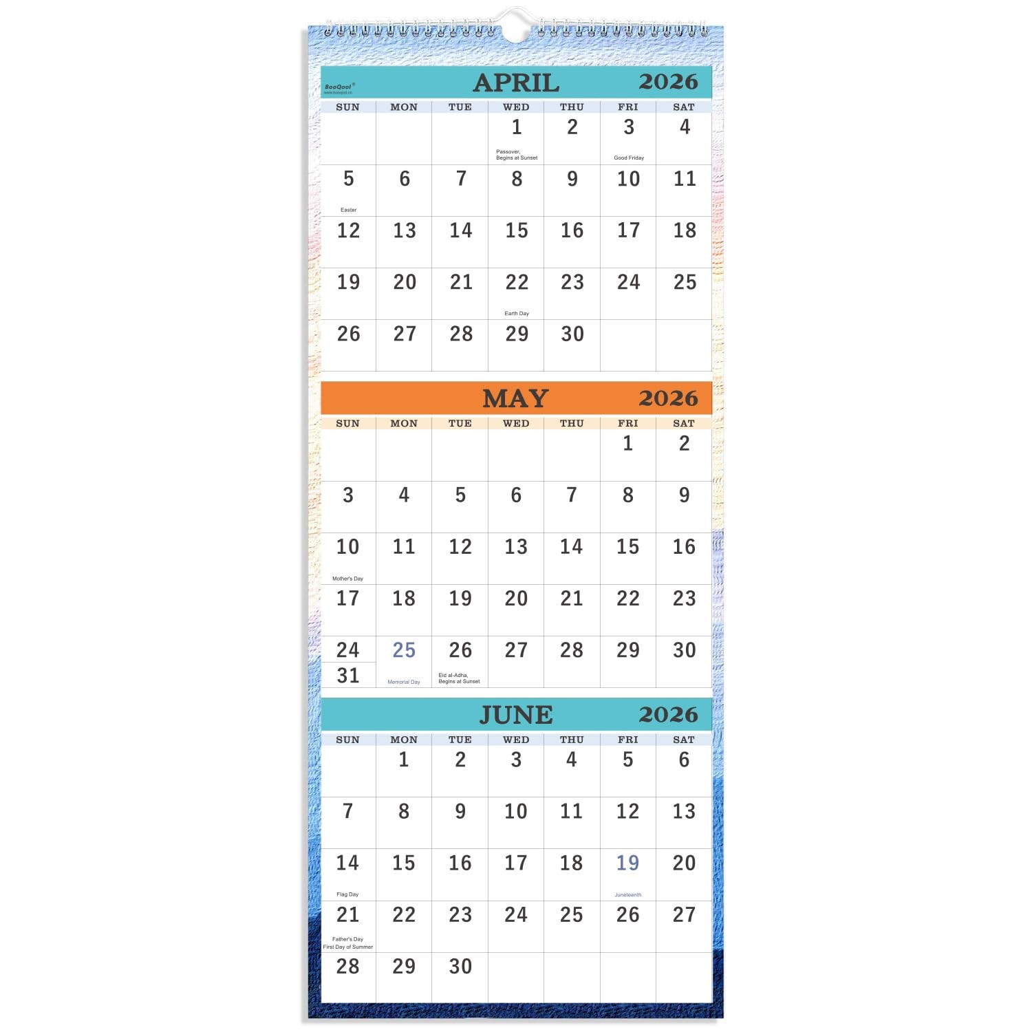 2026-2027 Wall Calendar – April 2026 – July 2027, 3-Month Large, White