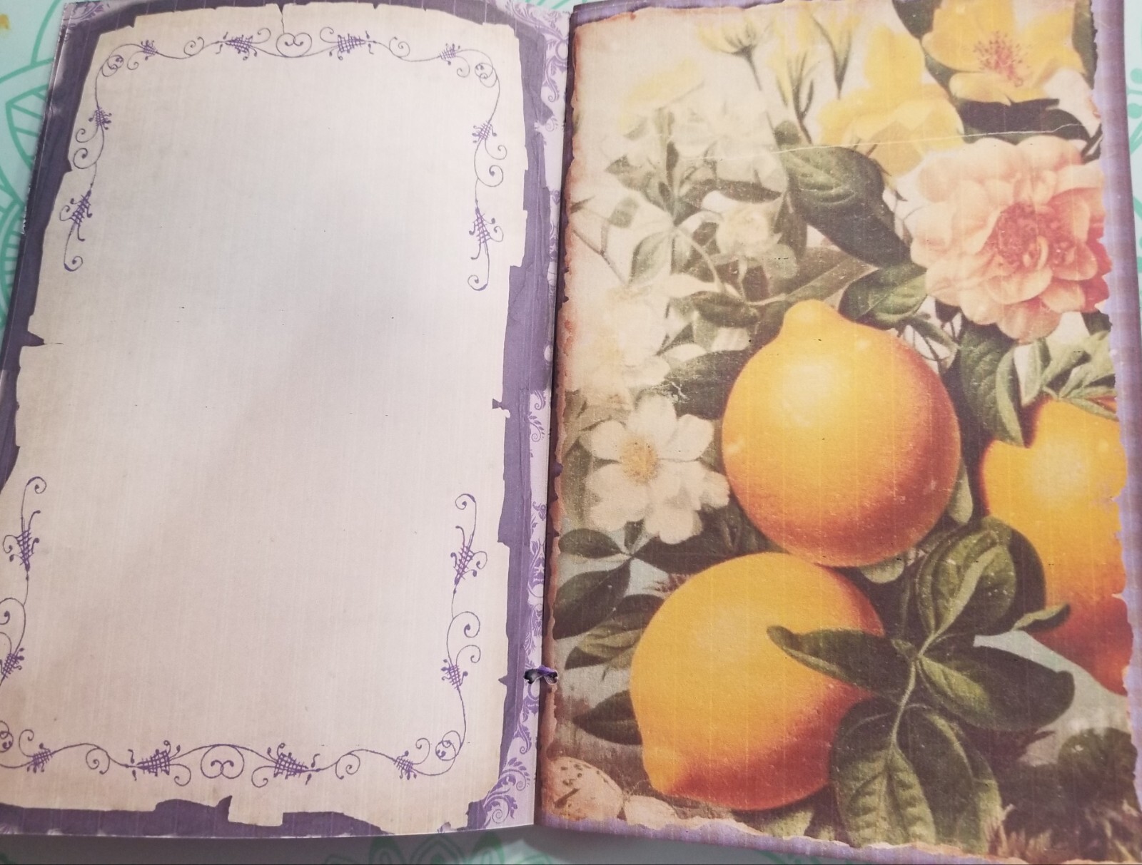 Junk Journal Booklet “LEMONS & LAVENDER” HANDMADE Pockets, Cards, Vtg. Clip