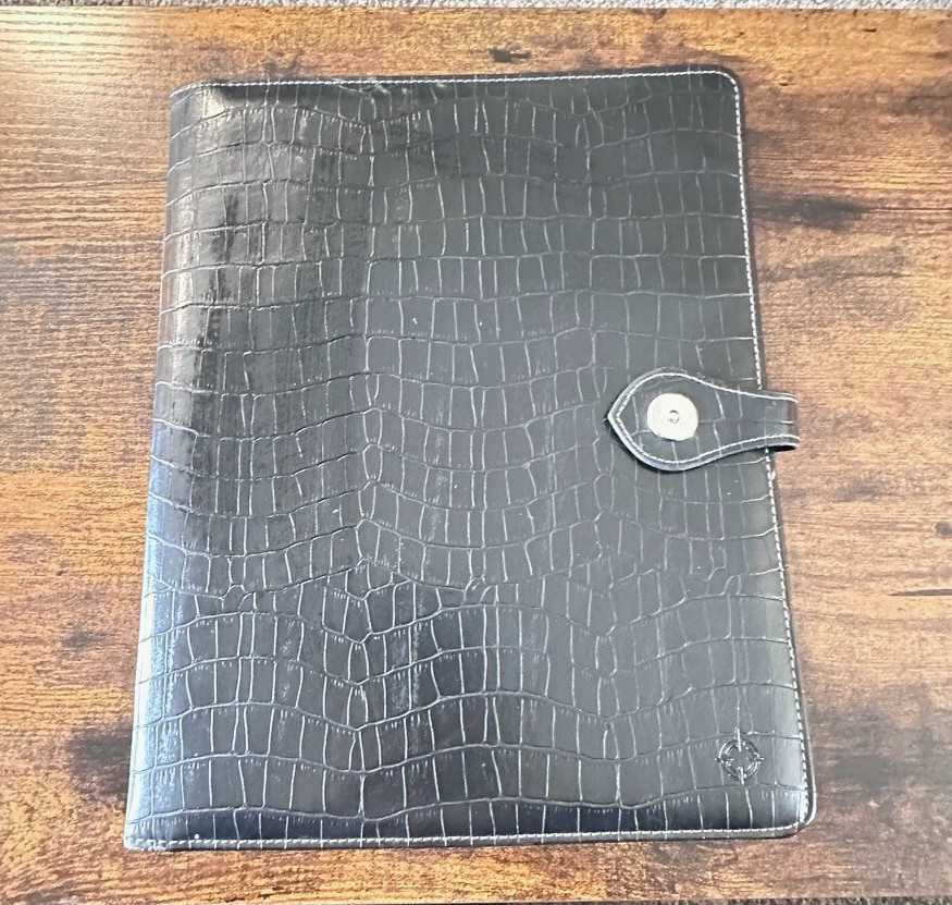 FRANKLIN COVEY Note Pad folio Portfolio Black Faux Leather Crocodile Cover Retro