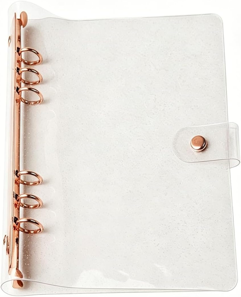 Personal A5 Binder Cover 6-Ring Planner Cover Clear Glitter PVC Refillable No…
