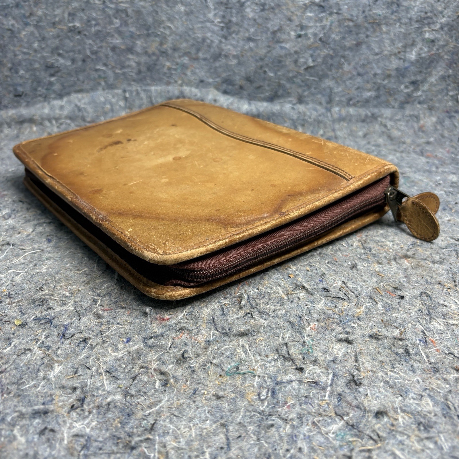 Vintage Day Timer Planner Brown Genuine Leather Organizer Binder Zip 7 Rings