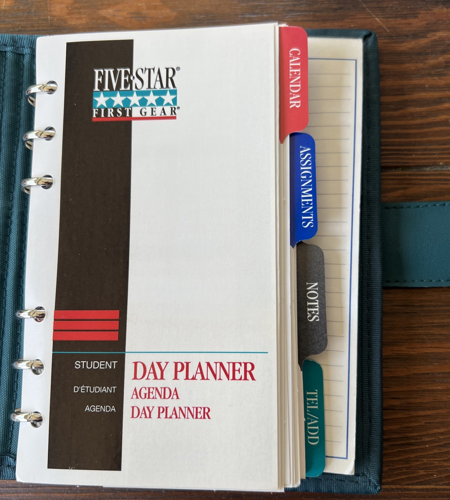 Vintage 1990s Small Mead Five Star Day Student Planner Personal Organizer Teal