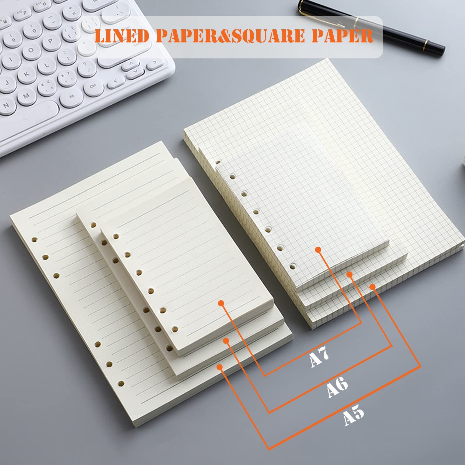 DY.2ten A5 6-Hole Binder Notebook Refills Set -(Gridded Paper A5, Clear