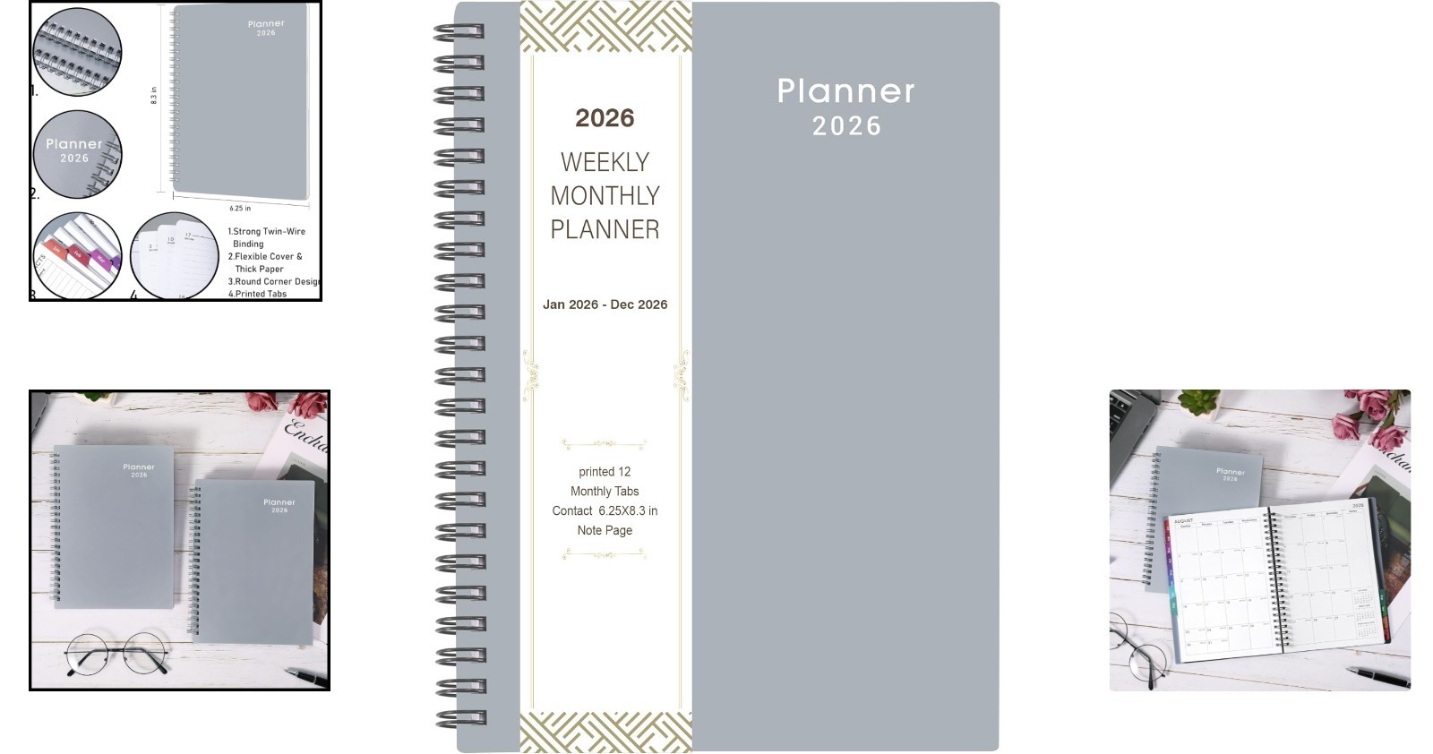Adult 2026 Planner with Flexible Cover and Monthly Tabs