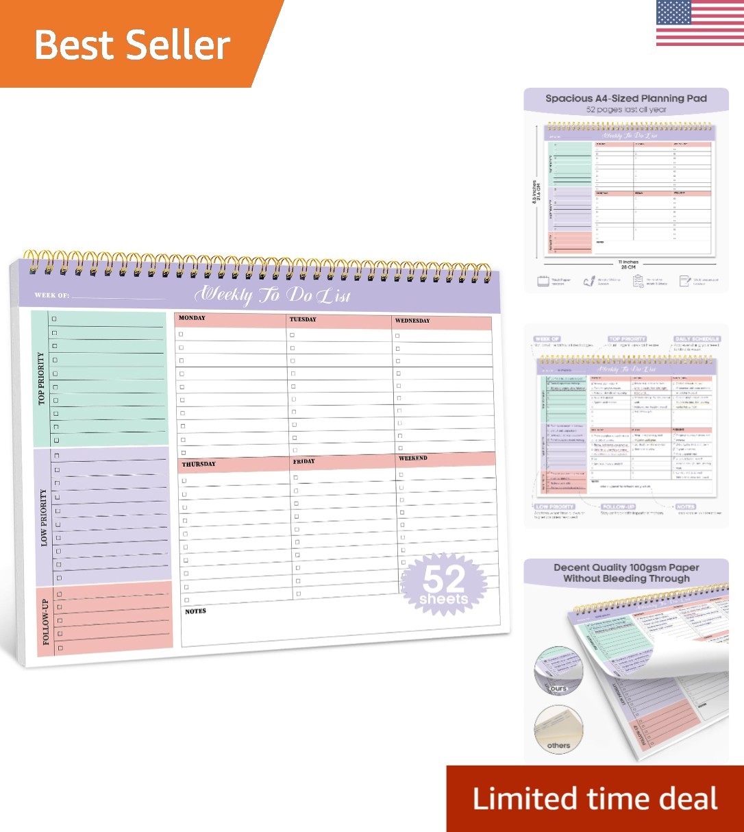 Durable 8.5” x 11” Weekly Notepad – 52 Undated Pages for Office & Home Planning
